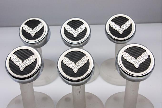 2014-2019 Corvette Stingray Z06/C7/Z51 - Corvette Flag Emblem Fluid Cap Covers 6Pc - Manual Transmission 053014