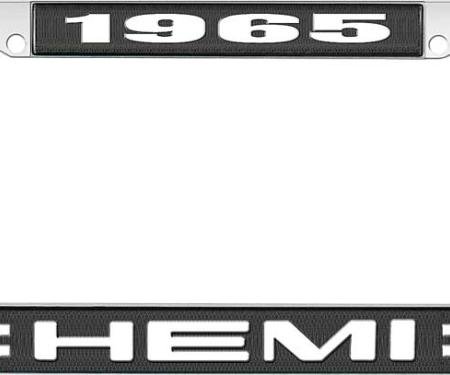 OER 1965 Hemi License Plate Frame - Black and Chrome with White Lettering LF122265A