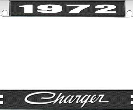 OER 1972 Charger License Plate Frame - Black and Chrome with White Lettering LF120572A