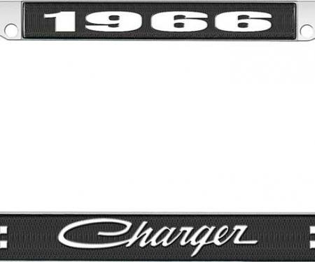 OER 1966 Charger License Plate Frame - Black and Chrome with White Lettering LF120566A