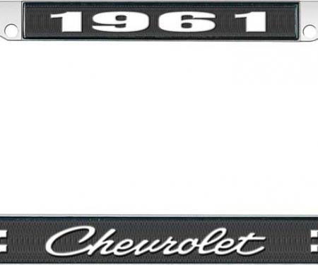 OER 1961 Chevrolet Style #4 Black and Chrome License Plate Frame with White Lettering LF2236104A