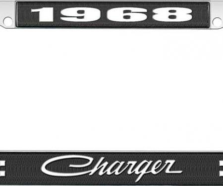 OER 1968 Charger License Plate Frame - Black and Chrome with White Lettering LF120568A