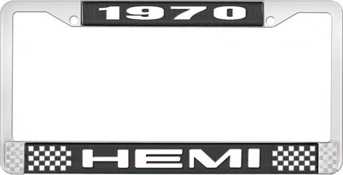 OER 1970 Hemi License Plate Frame - Black and Chrome with White Lettering LF122270A