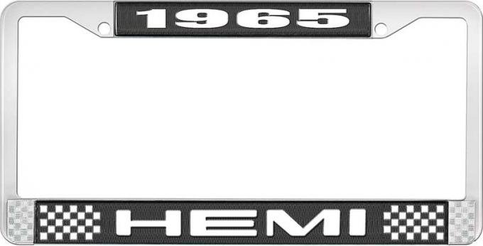 OER 1965 Hemi License Plate Frame - Black and Chrome with White Lettering LF122265A