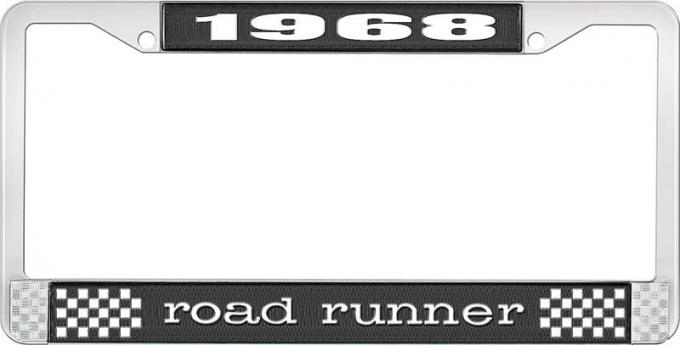 OER 1968 Road Runner License Plate Frame - Black and Chrome with White Lettering LF121668A