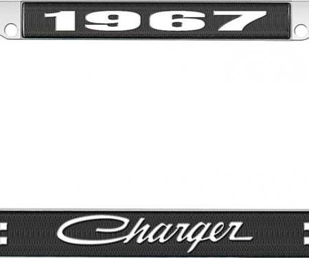 OER 1967 Charger License Plate Frame - Black and Chrome with White Lettering LF120567A