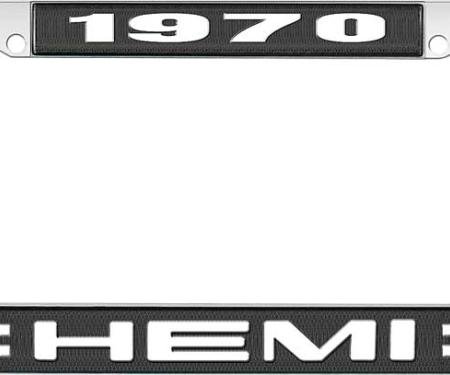 OER 1970 Hemi License Plate Frame - Black and Chrome with White Lettering LF122270A