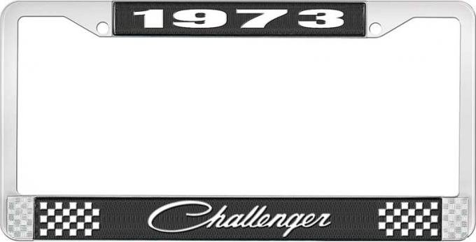 OER 1973 Challenger License Plate Frame - Black and Chrome with White Lettering LF120773A