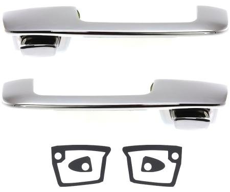 OER 1971-76 Dodge, Plymouth A-Body, 1972-93 Dodge D/W Pickup, Front Outer Door Handle Set, With Chrome Buttons MA7176