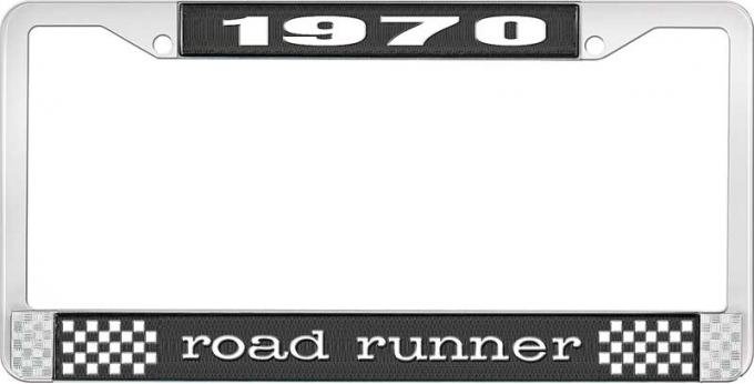 OER 1970 Road Runner License Plate Frame - Black and Chrome with White Lettering LF121670A