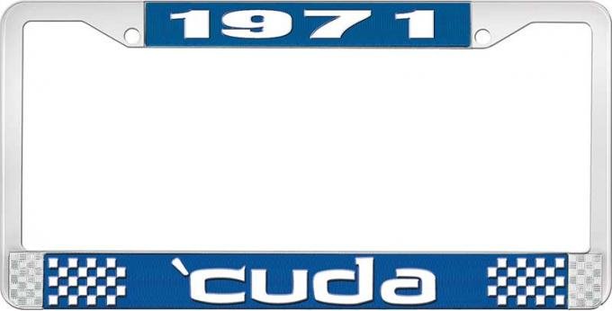 OER 1971 'Cuda License Plate Frame - Blue and Chrome with White Lettering LF121371B