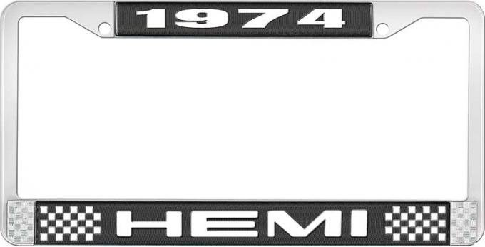 OER 1974 Hemi License Plate Frame - Black and Chrome with White Lettering LF122274A