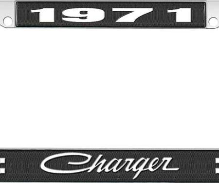 OER 1971 Charger License Plate Frame - Black and Chrome with White Lettering LF120571A