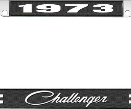 OER 1973 Challenger License Plate Frame - Black and Chrome with White Lettering LF120773A